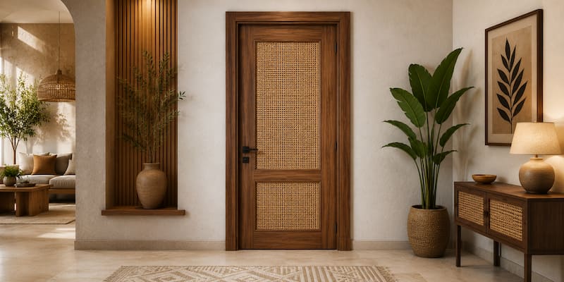 درب چوبی حصیری تلفیقی از هنر سنتی و معماری نوین